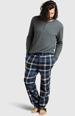 Blue & Black Flannel Plaid Pyjama for Men - Full