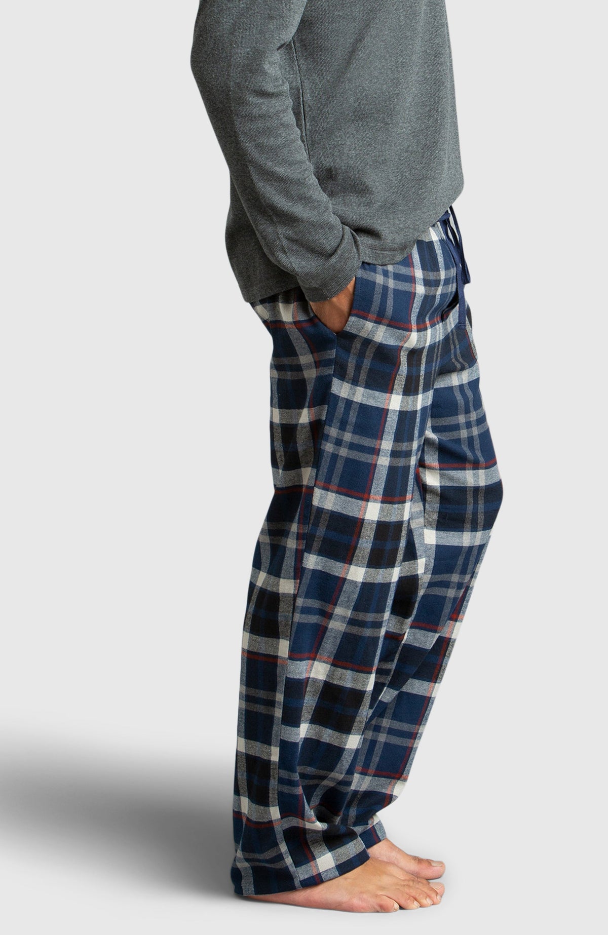 Blue & Black Flannel Plaid Pyjama for Men - Side