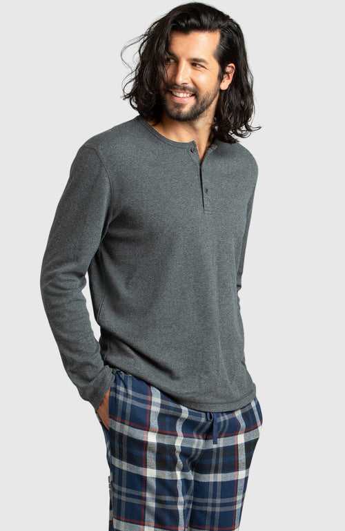 Grey Waffle Henley Shirt for Men - Front