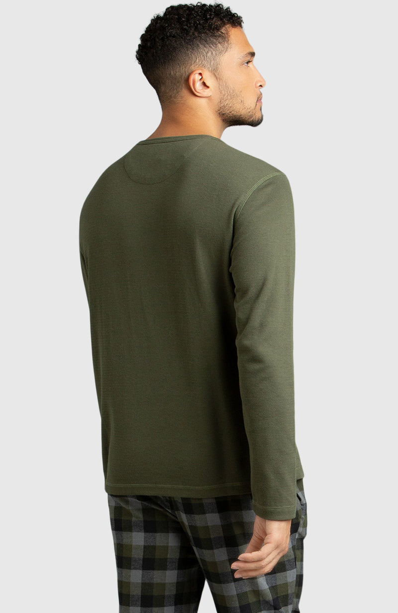 Army Green Waffle Henley Shirt for Men - Side